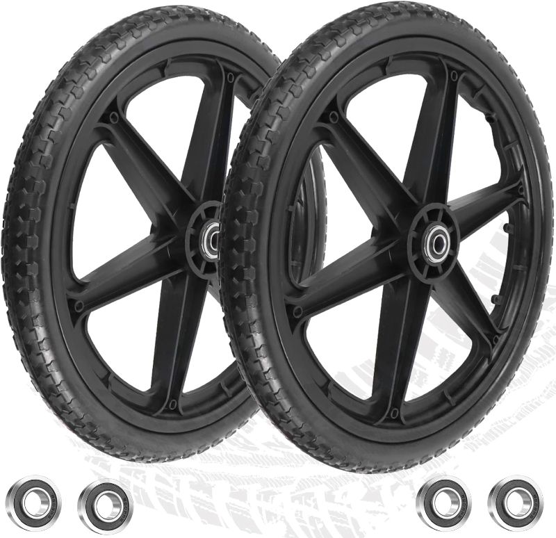 Photo 1 of 20x1.95" Flat Free Wheels Compatible with rubbermaid Wheelbarrow Wheels, 20" Flat Free Tires with 5/8" Bearing & 3/4" Bearing Replacement for rubbermaid Cart Wheels/Big Wheel Utility Carts-2PCS
