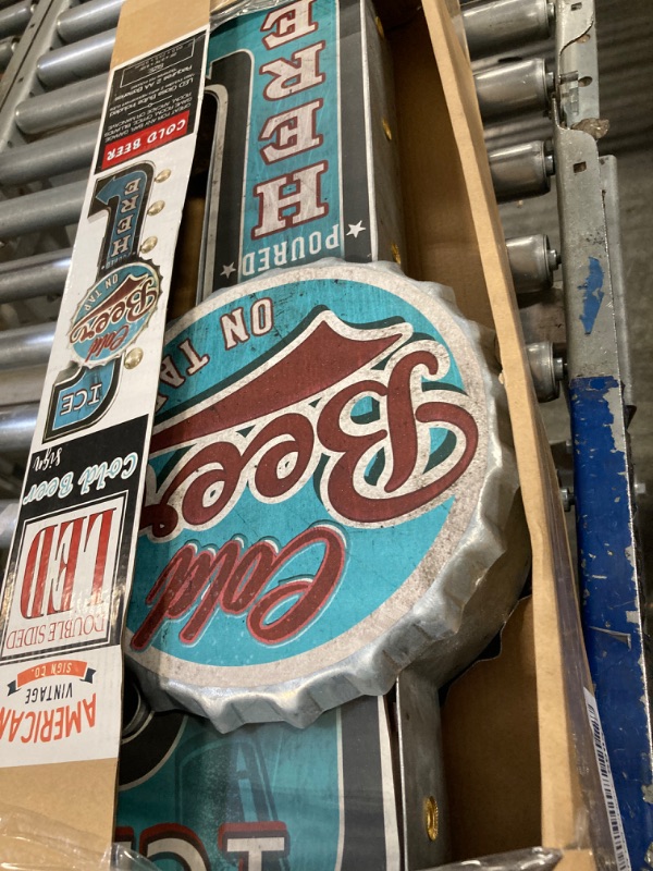 Photo 3 of ***FOR PARTS ONLY*** 

Ice Cold Beer Double-Sided Marquee LED Sign With Bottle Cap Design Vintage Inspired Retro Decor For The Home (25" x 7" x 4")