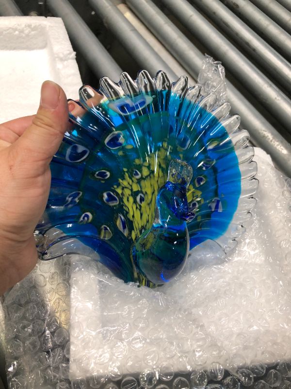 Photo 3 of Hand Blown Colorful Peacock Art Glass Table Top Sculpture Room Decor (Peacock)