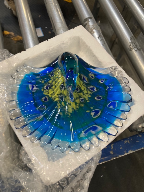 Photo 4 of Hand Blown Colorful Peacock Art Glass Table Top Sculpture Room Decor (Peacock)