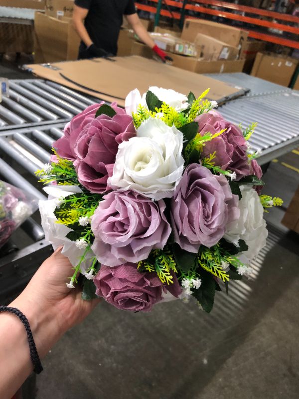 Photo 1 of 15 Heads Purple Flower Balls, Purple Flower Centerpieces for Tables, Wedding Flower Balls for Centerpieces, Parties, Home Living, Holiday Decor, White+ Light Purple White+light Purple 6Pcs