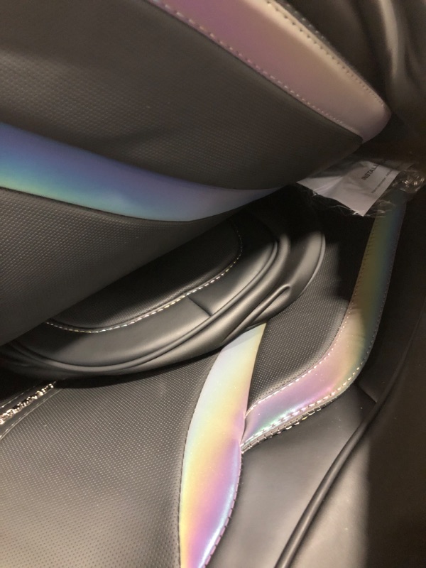 Photo 2 of CAR PASS Nappa Leather Car Seat Covers,Breathable and Waterproof for SUV Pick-up Truck Sedan,Universal Anti-Slip Driver Seat Cover with Backrest (Full Seats, Black Chameleon Iridescent Reflective) Full Set Chameleon Iridescent