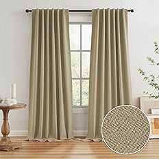 Photo 1 of KEQIAOSUOCAI Linen 100% Blackout Curtains 120 Inches Long 2 Panels Set Burg 10 FT Length Draperies Heavy-Duty Total Darkness Drapes for Patio Living Room Back Tab Pocket 50x120, White, Pack of 2
