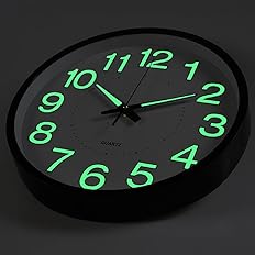 Photo 1 of 12 Inch Night Light Wall Clock, Silent Non-Ticking Quartz Wall Clocks, Large Luminous Function Numbers and Hands, Easy to Read Both Day and Night (Black)
