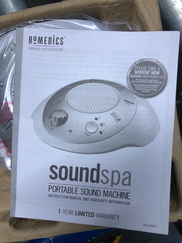 Photo 1 of Homedics SoundSleep White Noise Sound Machine, Silver, Small Travel Sound Machine with 6 Relaxing Nature Sounds, Portable Sound Therapy for Home, Office, Nursery, Auto-Off Timer, By Homedics