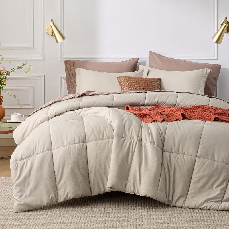 Photo 1 of **LIKE nEW**Bedsure Beige Queen Comforter Set - Beige Basket Weave Pattern Down Alternative Comforter Set Box Stitching Duvet Insert, Lightweight All Season Bedding Set...
