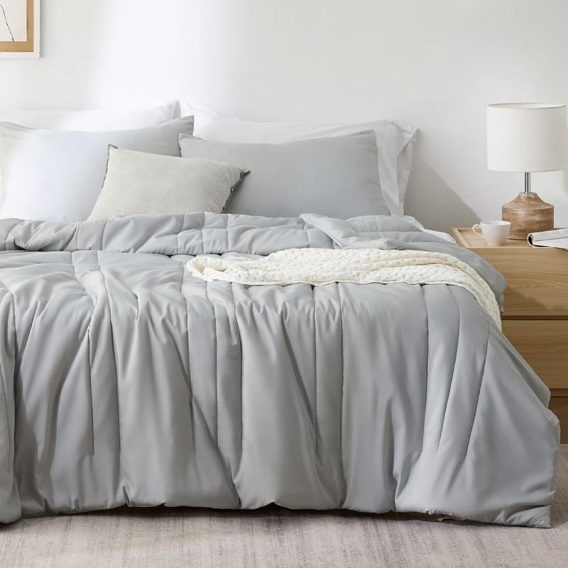 Photo 1 of **LIKE NEW**Bedsure Grey Queen Comforter Set, Lightweight Blanket Comforter of Polyester & Rayon Derived from Bamboo for Hot Sleepers, Soft Bed Set, Breathable Comforter Duvet Insert with 2 Pillowcases
