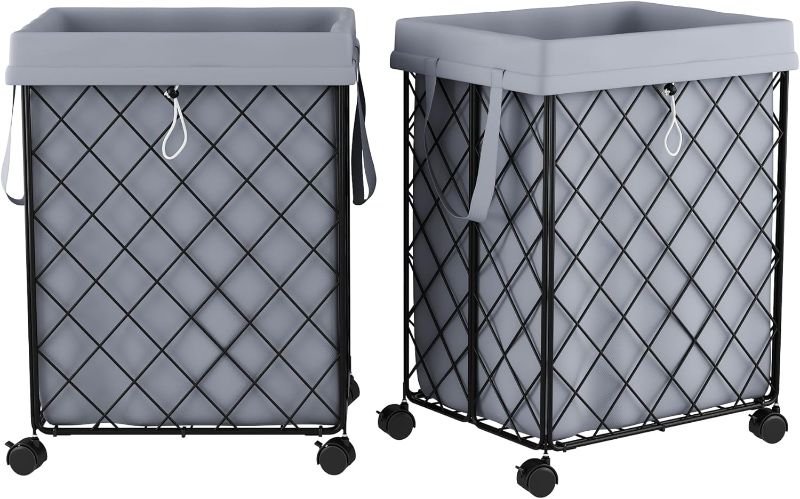 Photo 1 of 2 Pack Boho Laundry Hamper on Wheels-92L Basket Large Laundry Collapsible With Removable Liner,Rolling Metal Wire Basket-Sturdy Laundry Bag for Dirty Clothes Organization Closet Bathroom Living Room
