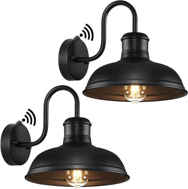 Photo 1 of 2-Pack Dusk to Dawn Outdoor Wall Sconces, Exterior Farmhouse Gooseneck Barn Light, Vintage Matte Black Outside Wall Mount Light Fixture, Anti-Rust Waterproof Outdoor Light for House Porch Garage
