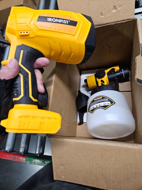 Photo 1 of **MISSING PARTS**Cordless Paint Sprayer, for DEWALT 20V Battery Brushless HVLP Electric Paint Gun with 1000ML Container, 3 Patterns, 4 Size Nozzles (Battery NOT Included) Yellow
