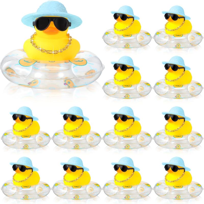 Photo 1 of 24 Sets Rubber Ducks for Dashboard of Car Yellow Duck Car Dashboard Decorations Mini Duck Bathtub Car Ornaments Toys with Swim Mini Hat Ring Necklace and Sunglasses for Baby Shower (Cute)
