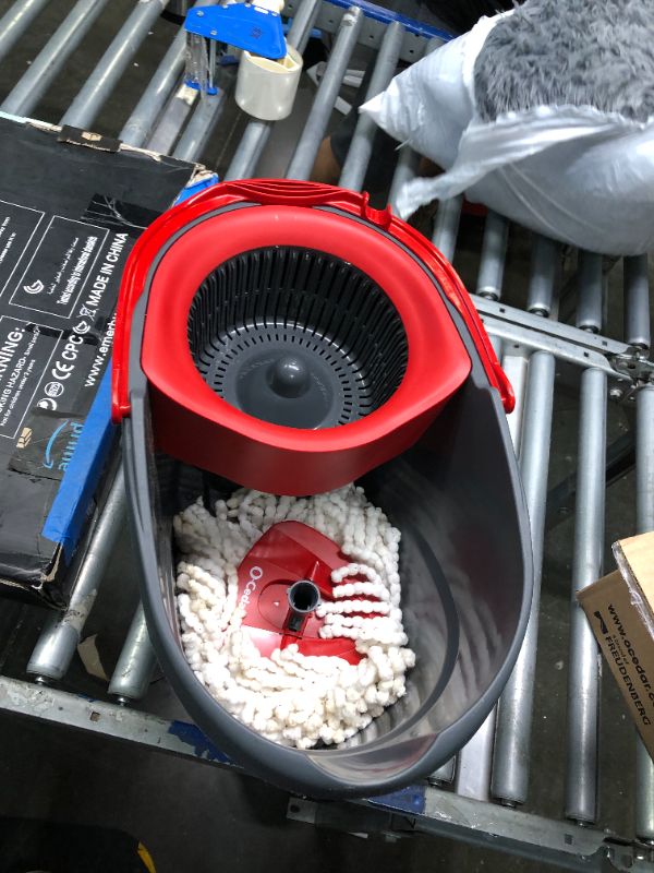 Photo 3 of **GOOD USED**O-Cedar EasyWring Microfiber Spin Mop, Bucket Floor Cleaning System, Red, Gray Spin Mop & Bucket