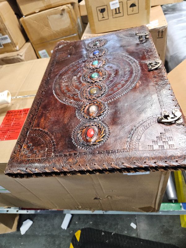 Photo 2 of Large Leather Journal Seven Chakra Medieval Stone Embossed Handmade Book of Shadows Notebook Office Diary College Book Poetry Book Sketch Book 14 x 22 Inches