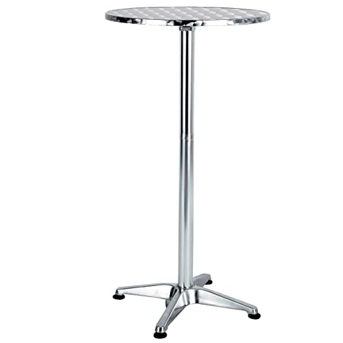 Photo 1 of **GOOD USED**BTEXPERT Silver Aluminum Indoor Outdoor 23.75" Round Restaurant Bar Height 45" Table Flip Top, Patio Stainless Steel Furniture 25.75" Base, 23.75Inch
