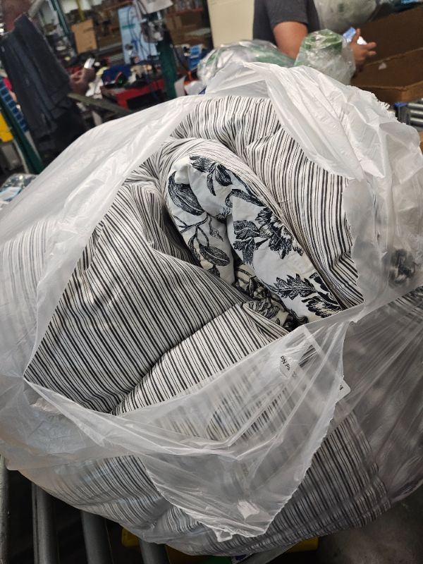 Photo 2 of *GOOD USED**Laura Ashley - King Comforter Set, Reversible Cotton Bedding, Includes Matching Shams with Bonus Euro Shams & Throw Pillows (Amberley Black/White, King) Comforter Set 7pc King Amberley Black/White