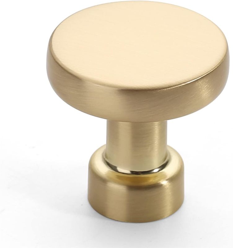 Photo 1 of Amerdeco 10 Pack Brushed Brass Kitchen Cabinet Knobs Single Hole Cabinet Pulls Round Gold Drawer Knobs Dresser Knobs and Pulls for Bathroom Cabinets…
