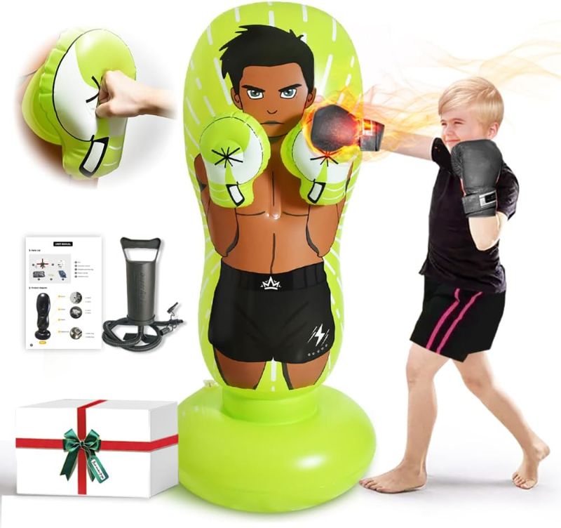 Photo 1 of Inflatable Punching Bag Toy Inflatable Boxing Training Equipment .Free-Standing Boxing Bag for Fun Family Games for Boys and Girls Aged 6-8-10-12(Includes Pump)
