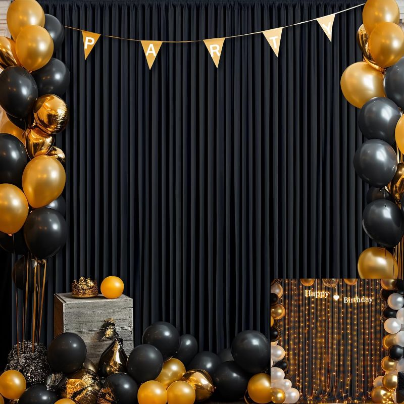 Photo 1 of 10x10 Black Backdrop Curtain for Parties Wrinkle Free Black Photo Curtains Backdrop Drapes Fabric Decoration for Birthday Party Wedding 5ft x 10ft,2 Panels
