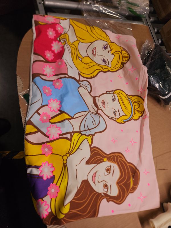 Photo 2 of **JUST 1**Jay Franco Disney Princess Live Your Story Glow in The Dark 2 Pack Reversible Pillowcases Features Princess Aurora, Belle, & Cinderella - Double-Sided Kids Super Soft Bedding Pink - Princess