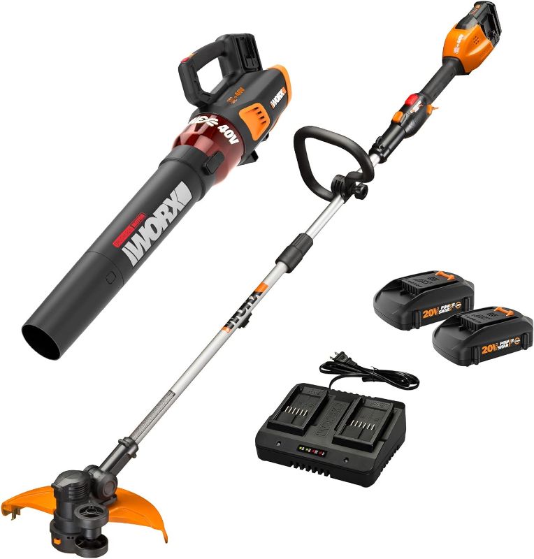 Photo 1 of ***MISSING PIECES//SOLD AS PARTS***
WORX 40V 13" Cordless String Trimmer & Turbine Leaf Blower Power Share Combo Kit - WG927 (Batteries & Charger Included)