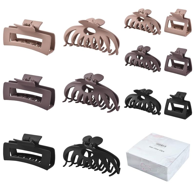 Photo 1 of 12 Pack Hair Claw Clips include 4.1 inch Large Clip and 2 inch Small Clip for Thick Thin Hair, Strong Hold jaw clip Big Non-slip Matte Hair Clips for Women,Neutral Colors…