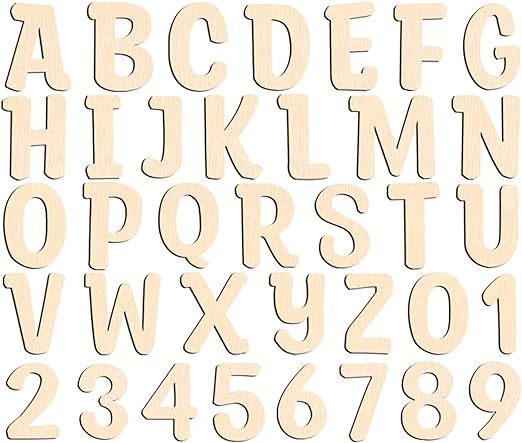 Photo 1 of 124 Pcs Wooden Letters 2 Inch for Crafts Unfinished Capital Wooden Alphabet Letters and Numbers Focal20 Small Wood Letters for DIY Painting Arts Home Decorations Kids Spelling Learning