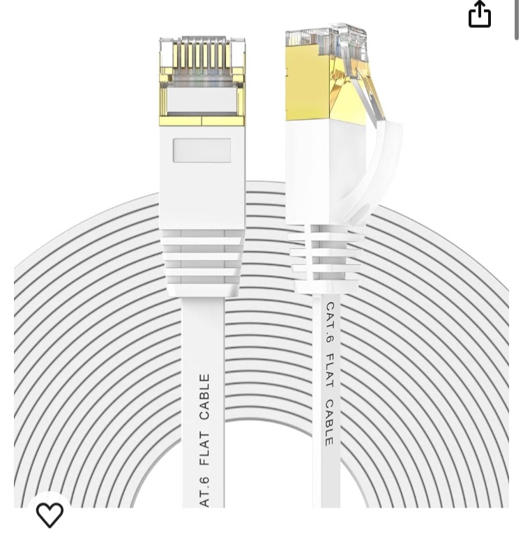 Photo 1 of Ercielook Ethernet Cable 100 ft High Speed, Cat 6 Flat Network Cable with Rj45 Connectors, Long LAN Cable with Clips - White 30 M