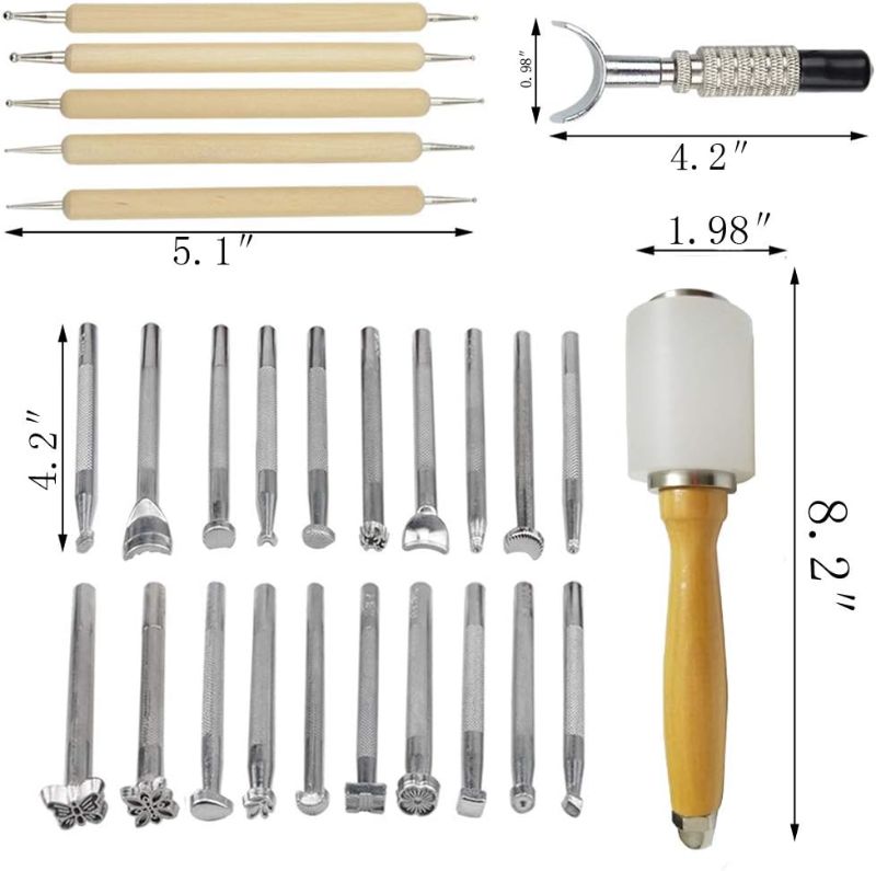Photo 1 of 20 PCS Leather Stamping Tool Leather Carving Working Saddle Making Tools DIY Leather Craft Stamps Set DIY Hammer