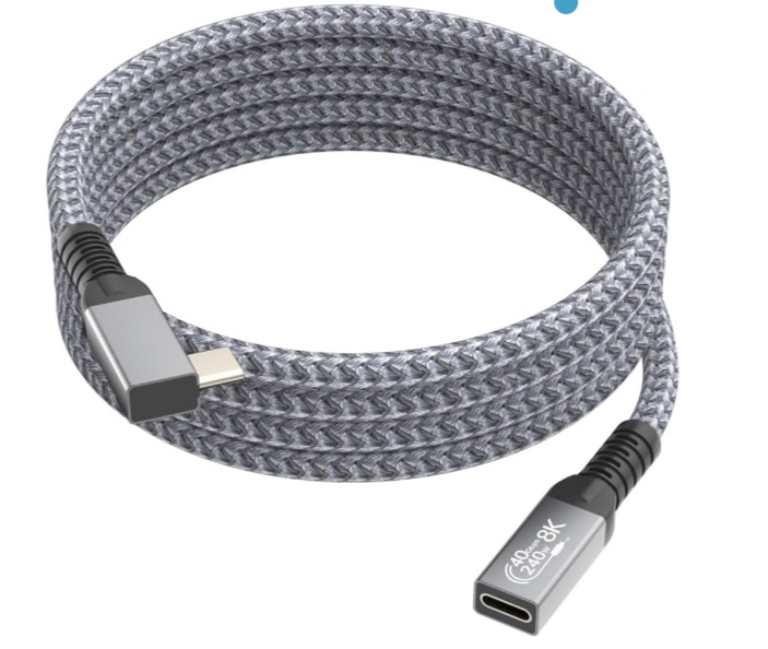 Photo 1 of 240W USB 4 Cable for Thunderbolt 4, Right Angle Thunderbolt 4 Cable 90 Degree, 240W USB C to Female Extension Cable with 40Gbps Data, 8K@60Hz Display, for Thunderbolt MacBook Docks eGPU Hub 1.6Ft