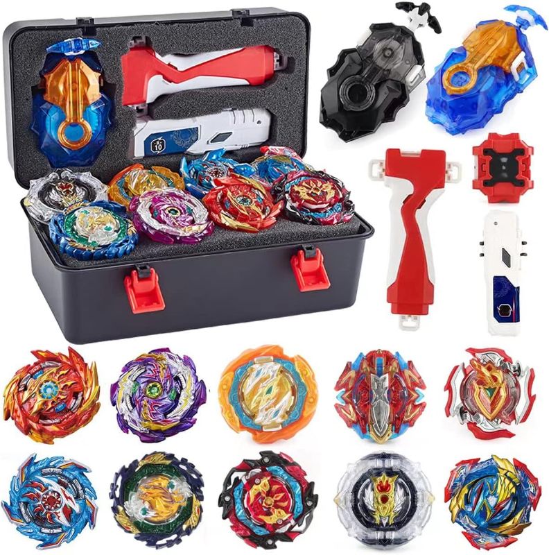 Photo 1 of Bey Battle Burst Gyro Blade Toy Set Great Present for Kids Children Boys Ages 6 8 10 12+ Metal Fusion Attack Top Battling Game 10 Spinning Tops 2 Two-Way Launcher 2 Handles

