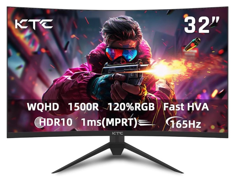 Photo 1 of 32 inch Curved Gaming Monitor, 165Hz 1ms MPRT, 2K 1440P 144Hz Monitor, 1500R HVA Display, FreeSync Premium, HDR, 120% sRGB, DisplayPort/HDMI/USB, Vesa Support 3.9x3.9'', PC Monitor for Gamers