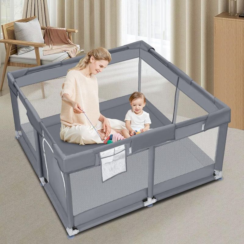 Photo 1 of ***MISSING PIECES//SOLD AS PARTS*** 
Baby Playpen 50x50 Inch, Playpen for Babies and Toddlers Baby Playpen Fence Playard Activity Center, Without MAT Included***USED***FOR PARTS ONLY***AS IS NO RETURNS**** 