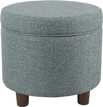 Photo 1 of Homepop Home Decor | Upholstered Round Storage Ottoman | Ottoman with Storage for Living Room & Bedroom, Teal Tweed Large