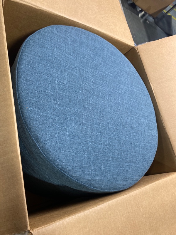 Photo 3 of Homepop Home Decor | Upholstered Round Storage Ottoman | Ottoman with Storage for Living Room & Bedroom, Teal Tweed Large