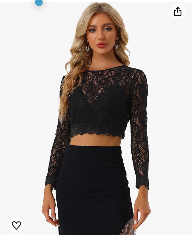 Photo 1 of Allegra K Lace Crop Top for Women's Long Sleeve Sheer Lace Sexy Blouse