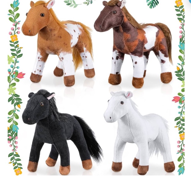 Photo 1 of 4 Pcs Stuffed Horse Toy 8 Inch Horse Plush Stuffed Horse Animals Cute Plush Horse Assorted White Stuffed Horse Toy Brown Plush Animals Gifts Party Favors Supplies Decoration
