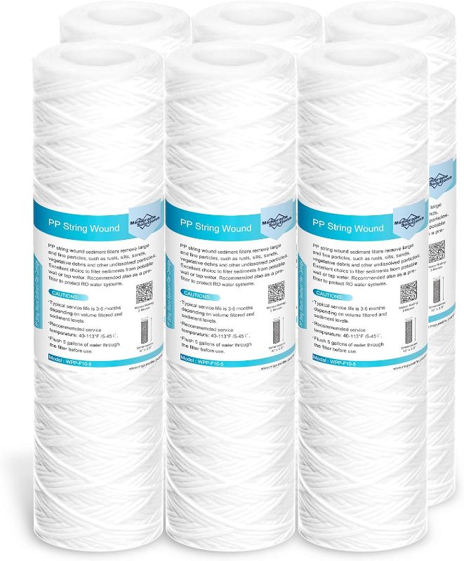 Photo 1 of *only 4 rolls** Membrane Solutions 5 Micron 10"x2.5" String Wound Whole House Water Filter Replacement Cartridge Universal Sediment Filters for Well Water - 6 Pack
