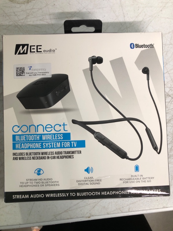 Photo 3 of MEE audio Connect T1N1 Bluetooth wireless headphone system for TV - includes Connect Bluetooth audio transmitter and N1 wireless neckband in-ear headphones