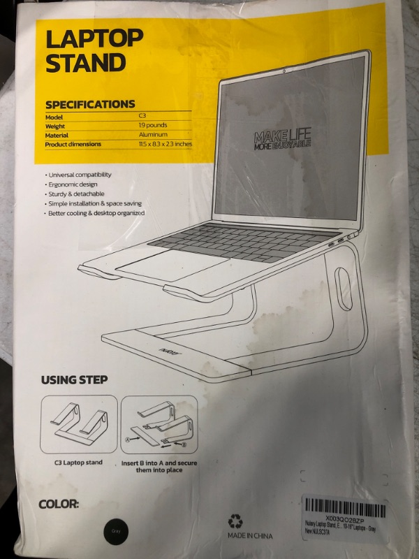 Photo 1 of Nulaxy Laptop Stand, Detachable Ergonomic Laptop Mount Computer Stand for Desk, Aluminum Laptop Riser Notebook Stand Compatible with MacBook, Dell XPS, All 10-16" Laptops - Gray