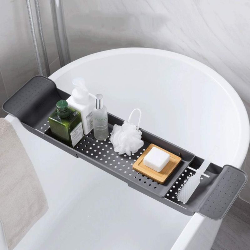 Photo 1 of Adjustable Bathtub Tray Caddy Bath Tub Rack, Extendable Bathroom Shelf Bathtub Dish Drainer, Retractable Bath Tub Tray Rack for Kitchen Bathroom (Grey)