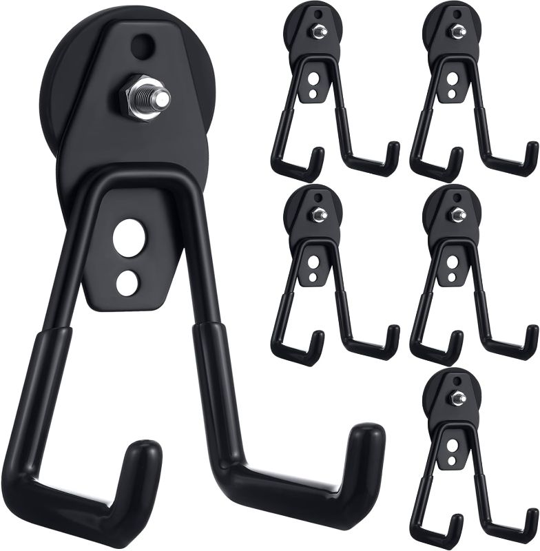 Photo 1 of 6 Pcs Magnetic Hooks Heavy Duty Large Garage Magnet Hooks Strong Storage Utility Magnetic Hooks with Anti Slip Rubber Coating for Indoor and Outdoor Hanging (Black)