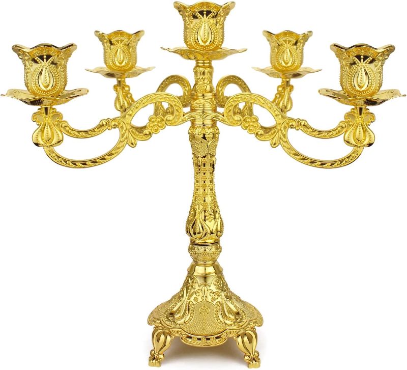 Photo 1 of 
XAUIIO 5-Arms Metal Candelabra Candle Holder for Church, Events, Wedding, Party, 02-Gold