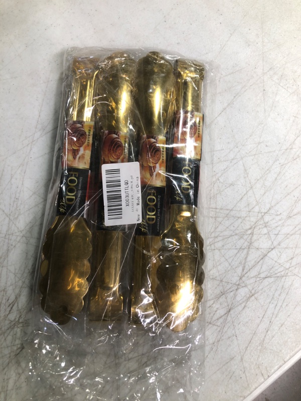 Photo 1 of 4 PCS Serving Tongs Gold Tongs 9 Inch Serving Utensils Stainless Steel Serving Tongs for Salad Buffet Appetizer Dessert Tong for Food Parties (9 INCH, gold) 9 INCH Gold