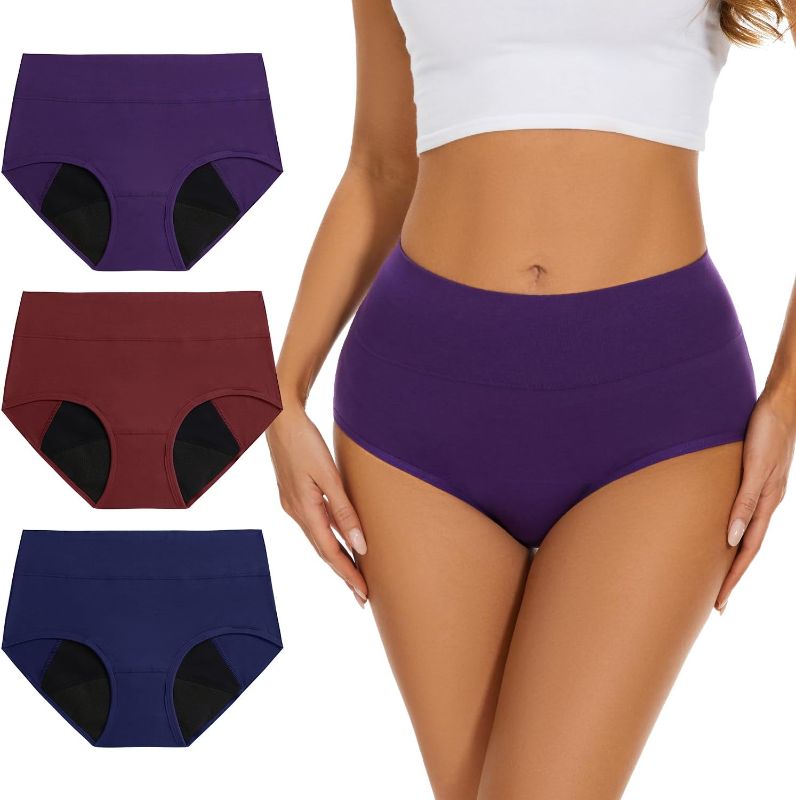 Photo 1 of Incontinence Underwear for Women High Absorbency Period Panties Ladies Leakproof Protective Menstrual Postpartum Bladder Control Washable Cotton Briefs Multipack
