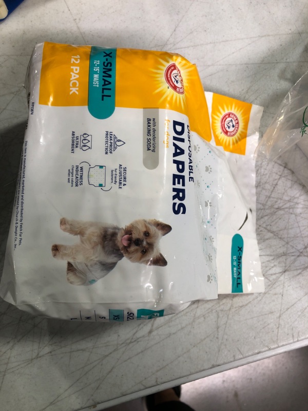 Photo 1 of Arm & Hammer For Pets for Pets Female Dog Diapers, Size X-Small, 12 Count | Ultra-Absorbent, Adjustable Girl Dog Diapers with Leak-Proof Protection and Wetness Indicator Female Diapers X-Small (12 Count)