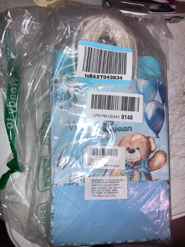 Photo 1 of 16 Pack Bear Baby Shower Bags with 16 Pcs Tissue Paper Gender Reveal Party Favor Gift Bags We Can Bearly Wait Baby Party Candy Goodie Treat Bags for Baby Shower Kids Birthday Party Supplies Multicolor 16 Count (Pack of 1)