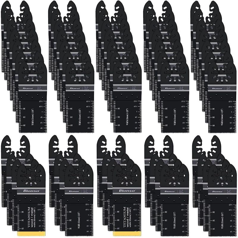 Photo 1 of Bionso 55PCS Oscillating Saw Blades, Professional Universal Titanium Multitool Blades for Wood Plastics Metal, Quick Release Multi Tool Kits Fit Dewalt Ryobi Milwaukee Rockwell Fein Makita