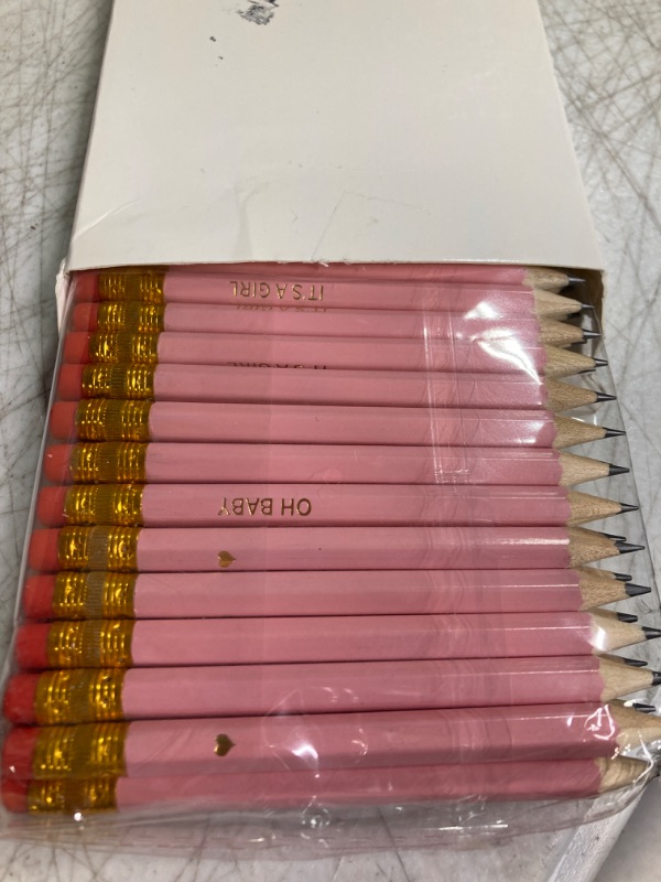 Photo 2 of 50 Pieces Half Pencils Baby Shower Pencils Sharpened Pencils with Erasers Pencils for Baby Shower Presharpened Pencils Woodcase Pencils for Baby School Golf Office Supplies, 4 Inch (Pink, Girl Style) Pink Girl Style