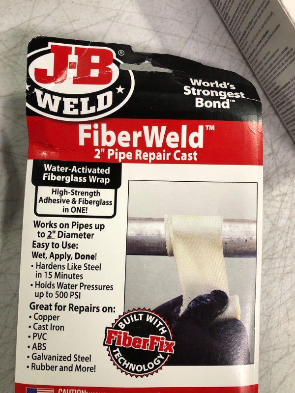 Photo 2 of J-B Weld FiberWeld 2” Pipe Repair Cast 2x60 Inch - High Strength Adhesive Fiberglass Wrap - White (38260)