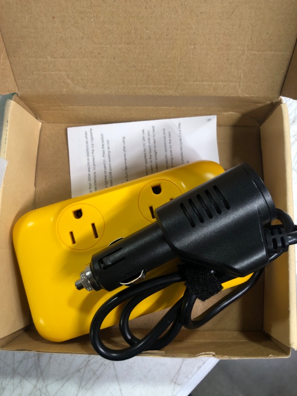 Photo 2 of 200W Car Power Inverter DC 12V to 110V AC Loptop Car Charger, 3 USB Ports Car Adapter Outlet Plug with PD 18W Ports-Yellow